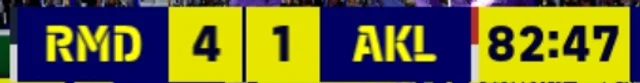 The scoreboard during play at minute 82
